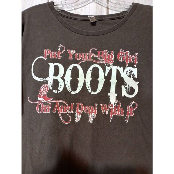 Big Girl Boots T-shirt Ladies Extra Large Brown Western Cowgirl - Picture 3 of 5